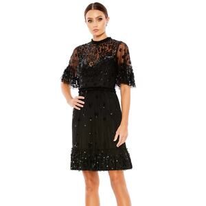 Mac Duggal 9143 Black Embellished High Neck Beaded Mini Dress 2 NWT